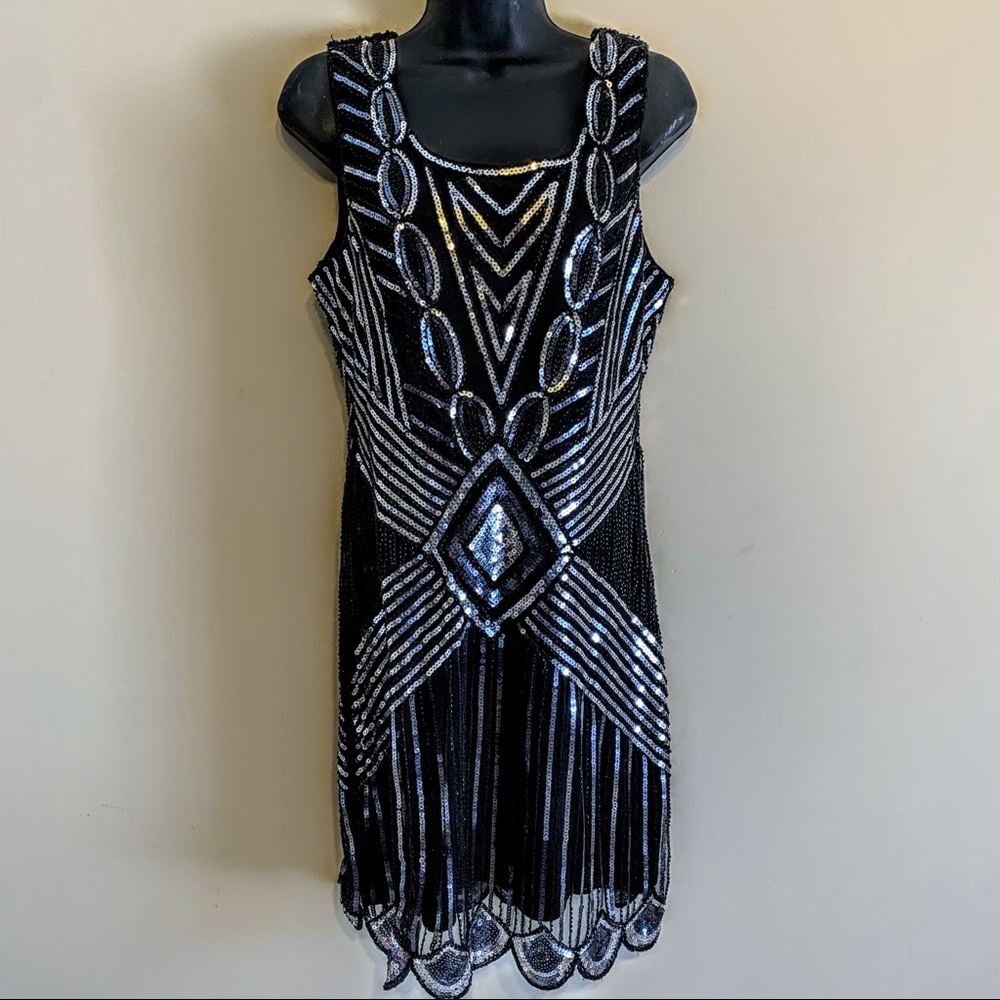 Black Silver Sequin Beaded Dress